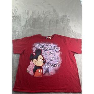 Disney Mickey Mouse Blossoms Make Me Smile Shirt Women's 26W 28W Red Plus Size
